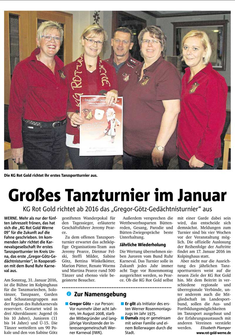 Pressebericht RN 16.10.2015 Großes Tanzturnier KG Rot Gold Werne
