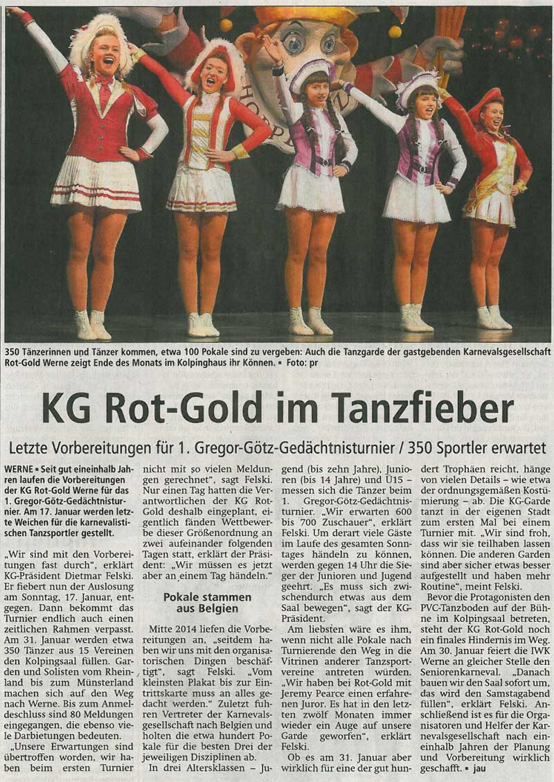 Pressebericht WA 07.01.2015 KG Rot-Gold im Tanzfieber